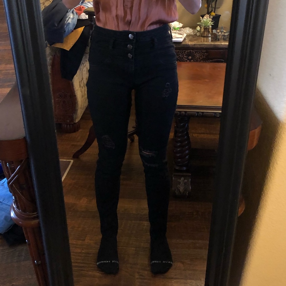 High-Waisted Black Ripped Skinny Jeans